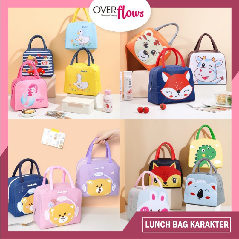 OVERFLOWS.ID  TAS BEKAL BENTO LUCU KARTUN KARAKTER TAS KOTAK MAKAN SIANG LUNCH BAG FOIL DALAM AWET PANAS DINGIN