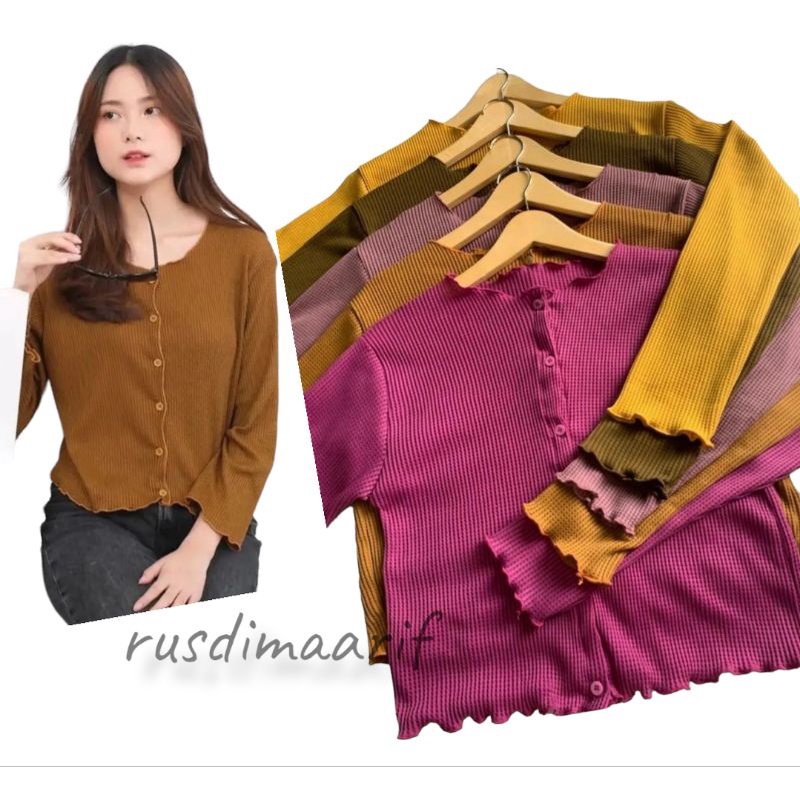 waffle crop top cardigan/wafel criwil/cardigan rajut wanita/atasan wanita/kaos lengan panjang wanita
