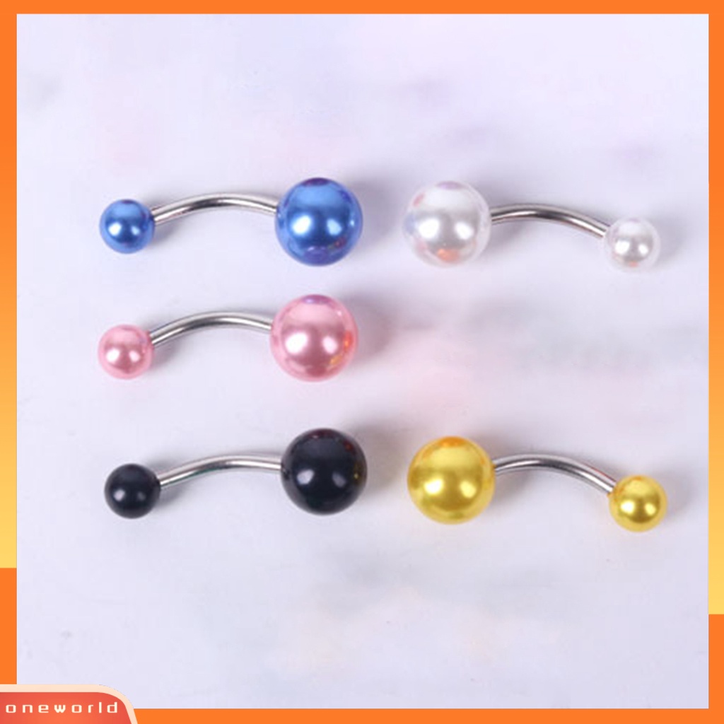 [oneworld] 10pcs/set Fashion Pendek Menawan Akrilik Double Bead Belly Button Ring Pusar Bar Ring