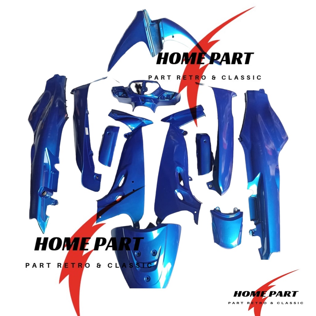 FULL SET BODY HALUS SHOGUN R 110 NEW BIRU BONUS STRIPING