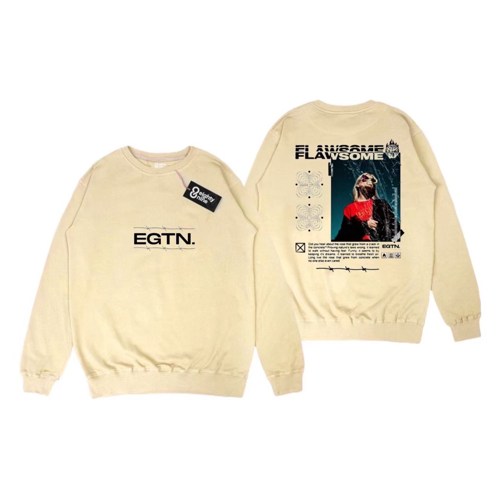 sweater Crewneck CN Eighty Nine Original cotton fleece tebal gramasi 280 m l xl  Sweater Cream Krem Motif Simpel Pria Wanita Premium Quality