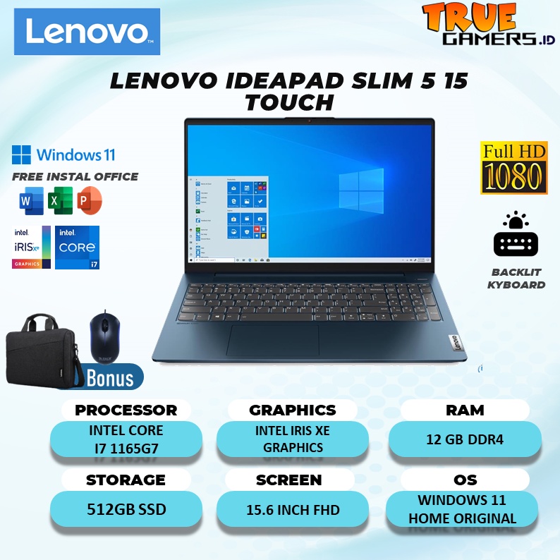 LENOVO IDEAPAD SLIM 5 15 TOUCH i7 1165G7 12GB 512SSD W11 15.6FHD