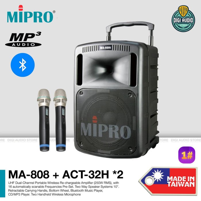 Paket Speaker Portable Bluetooth Audio Sound System + 2 Wireless Microphone Mic + MP3 PLAYER MIPRO