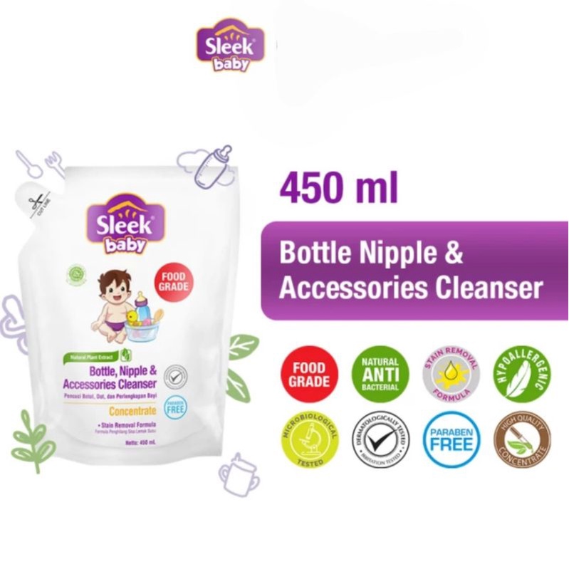 Original Sleek My Baby Sabun pencuci botol susu buah dan sayur  Kemasan Botol 500ml Sabun Botol Bayi Refill 450ml