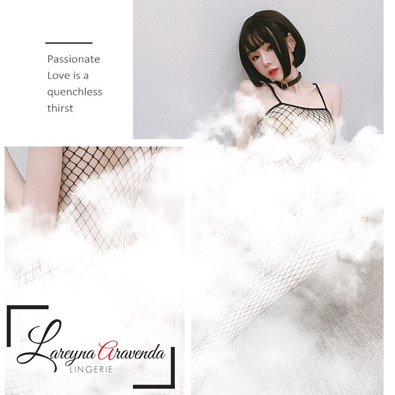 Lingerie Seamless Body Stoking Sexy Model Jaring Besar Tali Lengan LG187