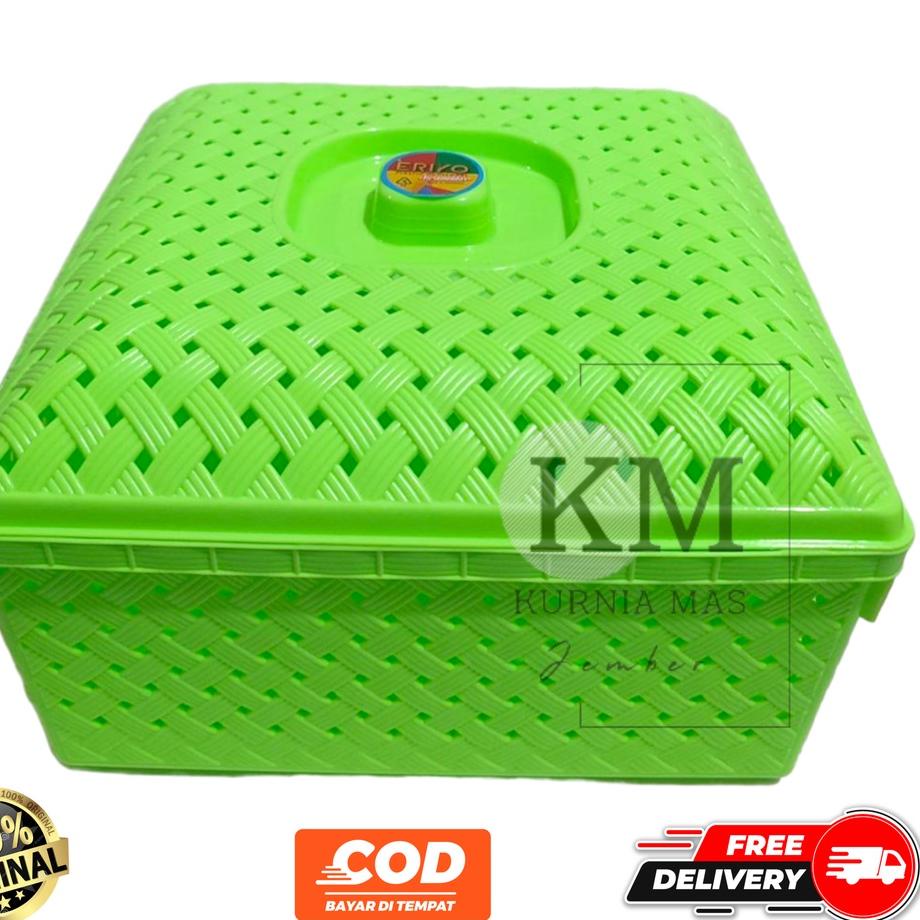VVA148 Keranjang Segi Tutup ERIKO Besar Keranjang Berkatan Besek Plastik Wakul Hajatan Keranjang Sou
