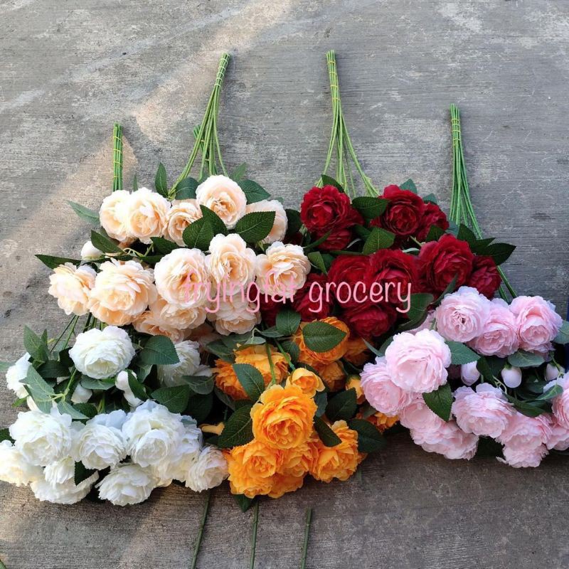 Bunga Peony artificial dengan batang mirip asli 3 kuntum