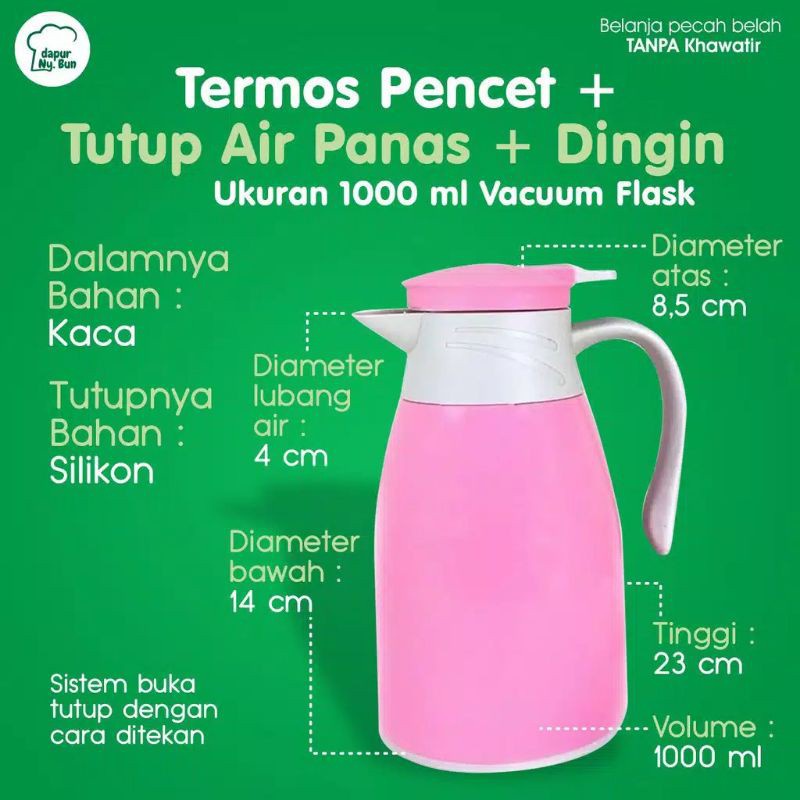 [RA] TEKO TERMOS PINGUIN 1L 1 L PENGUIN TAHAN PANAS DALAM KACA SERBAGUNA 1000ML 1000 ML