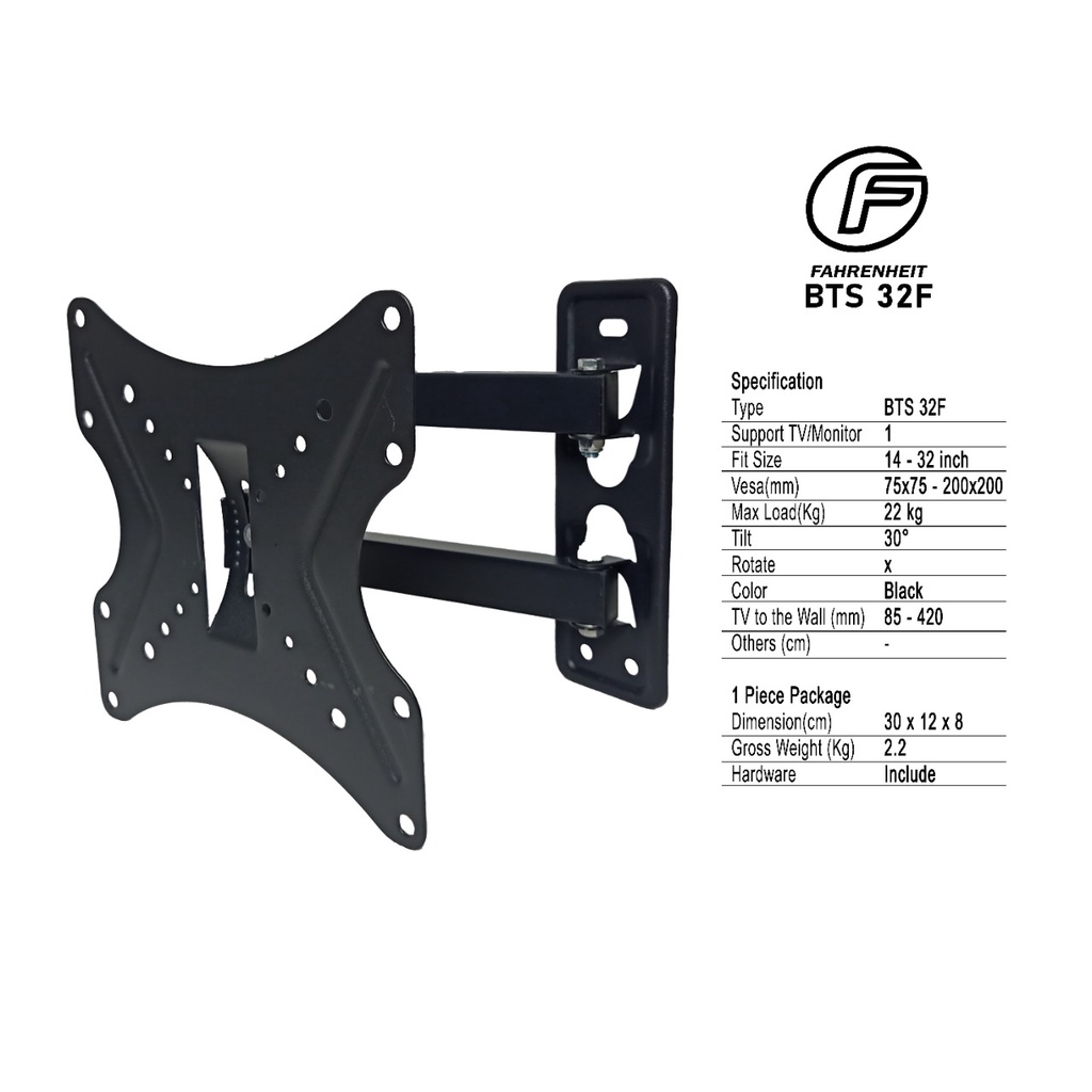 Bracket TV LED LCD 14 - 32 inch Fahrenheit BTS 32F Swifel Tilt