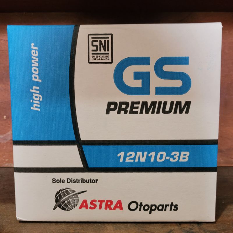 AKI GS Astra PREMIUM 12N10-3B  12V 10Ah AKI BASAH VESPA BINTER MERCY MOTOR RODA TIGA X9