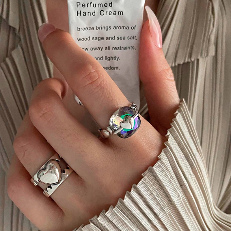 Cincin Geometris Hati Zirkon Berkilau Untuk Wanita Pasangan Vintage Punk Klasik Trendi Elegan Handmade Pesta Perhiasan Hadiah