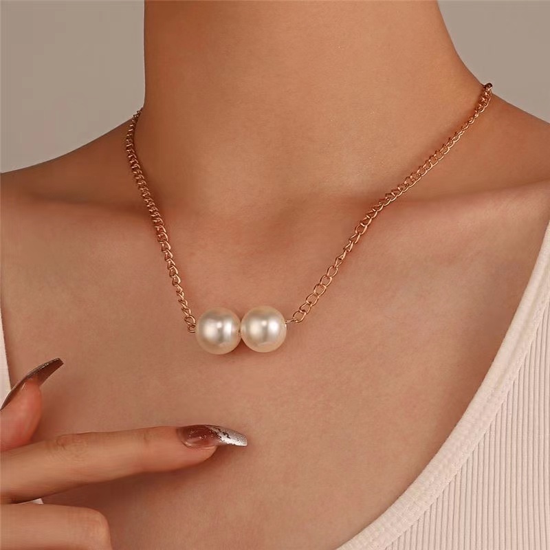 Kalung Panjang Korea Dua Mutiara Jumbo Kalung Hijab Pearl Korean Necklace