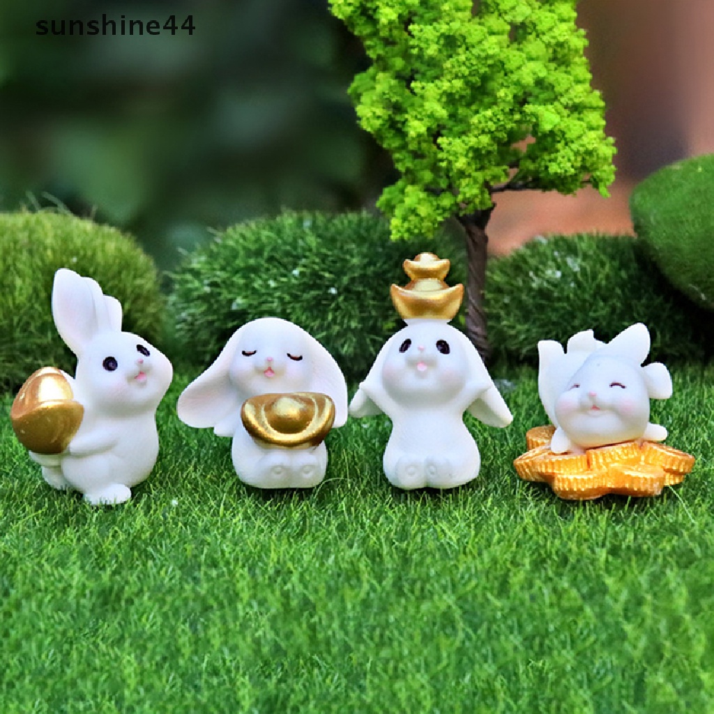 Sunshine 1Pc Micro Landscape Dekorasi Indah Hewan Kartun Kelinci Rumah Kelinci Lucu Berkebun Tanaman Resin Aksesoris.