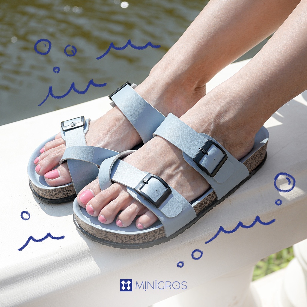 Sara Sara KELLY Sandal Slop Wanita Sendal Wanita Kekinian Sendal Kulit Cewek Model Birken Gesper Ban Dua Sol Karet Puyuh Tanpa Hak Size 36 41 Terbaru