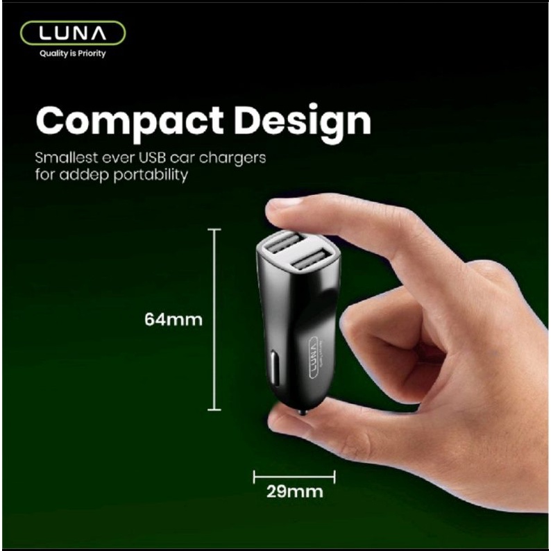 LUNA R1B4 CAR CHARGER COLOKAN MOBIL 2 PORT 2.4A USB FAST CHARGING