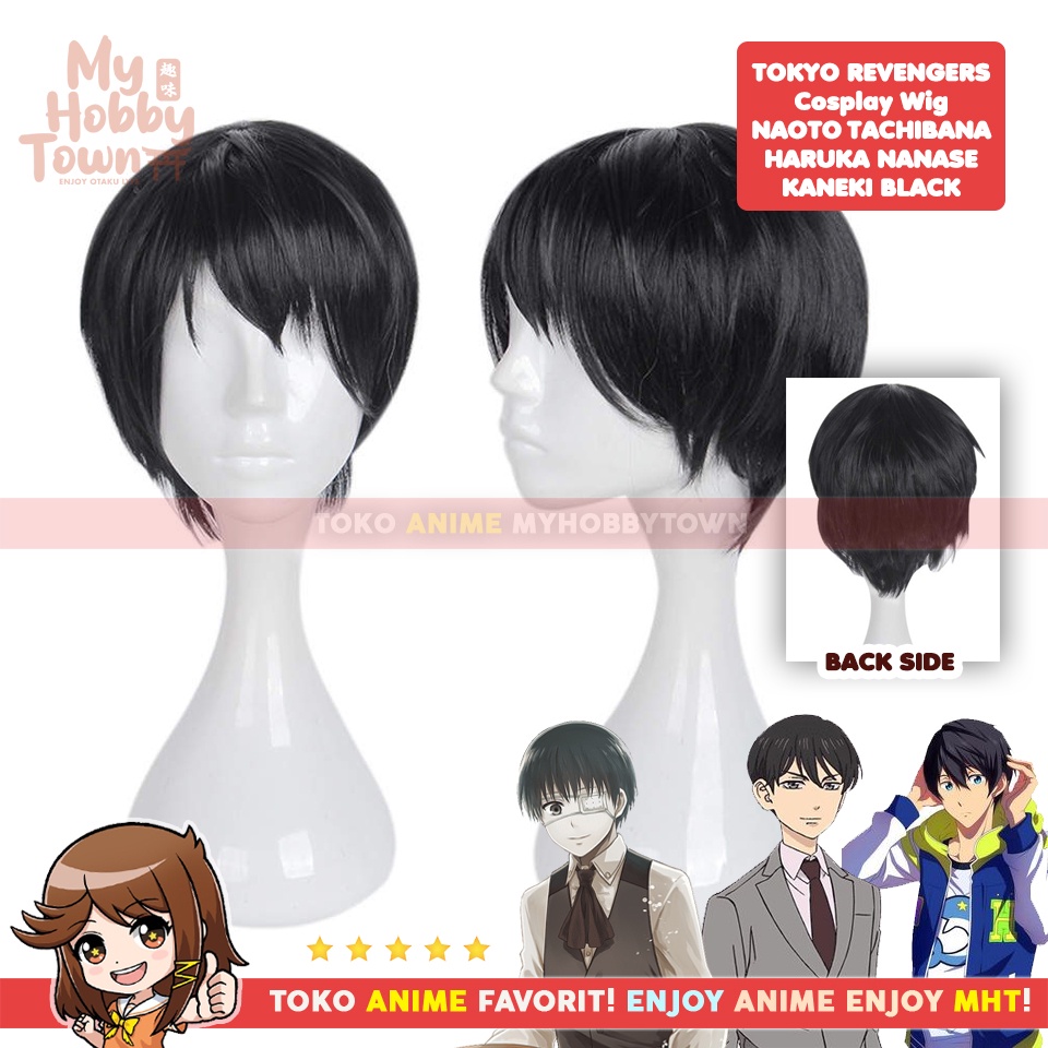 Wig MCoser Hitam / Black 30 cm 370-AH - Free! Haruka Nanase Tokyo Revengers Naoto Tachibana Tokyo Ghoul Kaneki Ken