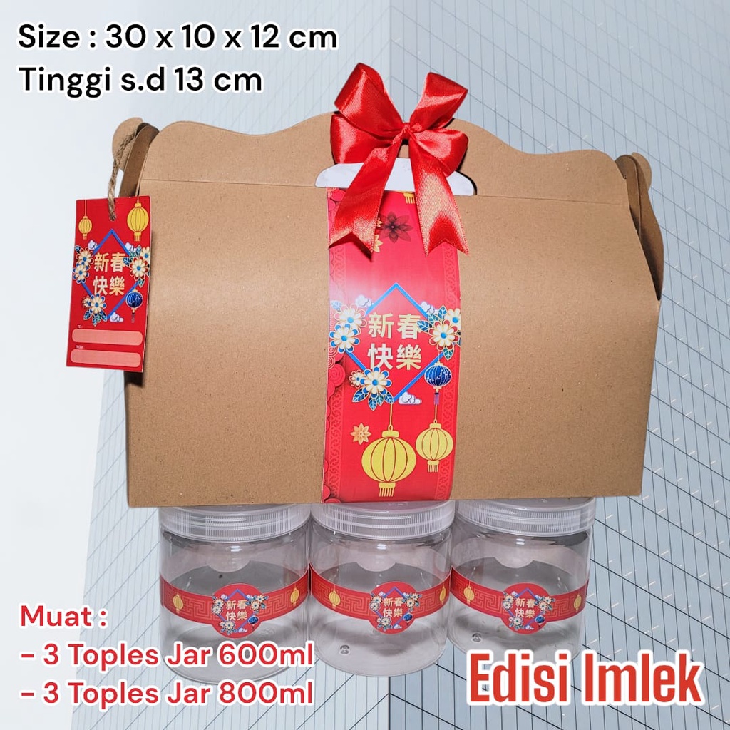 

Gable Box 30x10x12 cm Dus Brownies Bolu Muat 3 Toples Jar Tabung 600ml 800ml - Edisi Imlek Natal Idul Fitri Lebaran