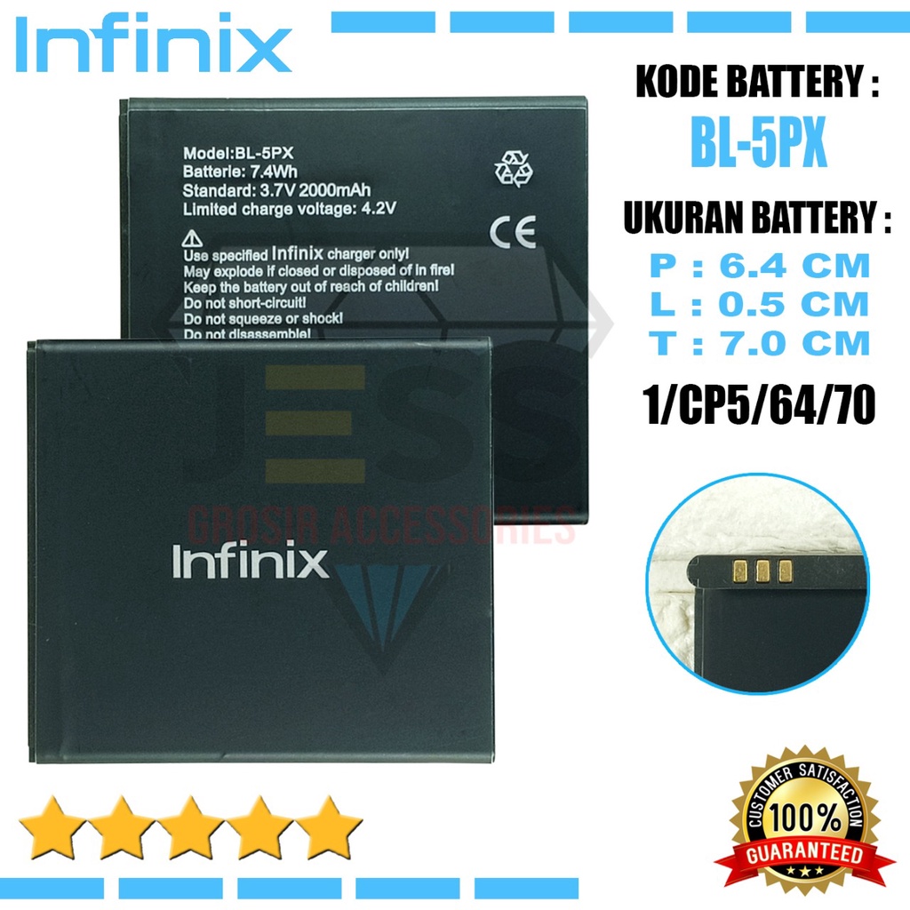 Baterai Original UNIVERSAL For type HP Ukuran Battery panjang 6.4 cm Tinggi 7 cm Tebal 0.4 cm 3 pin