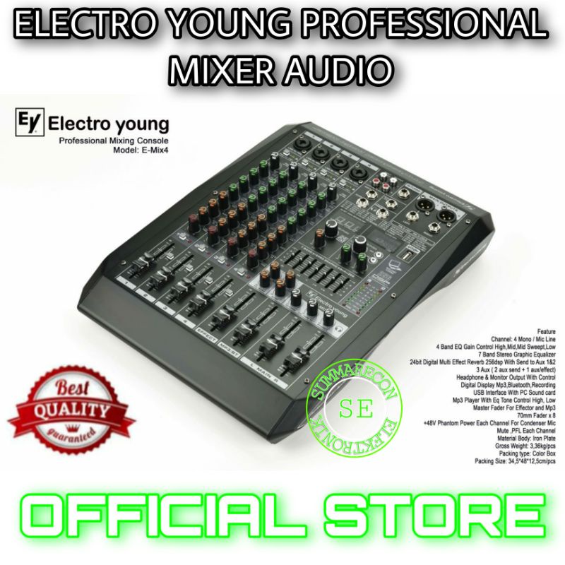 mixer audio 4 channel original electro young e mix 4 usb bluetooth recording