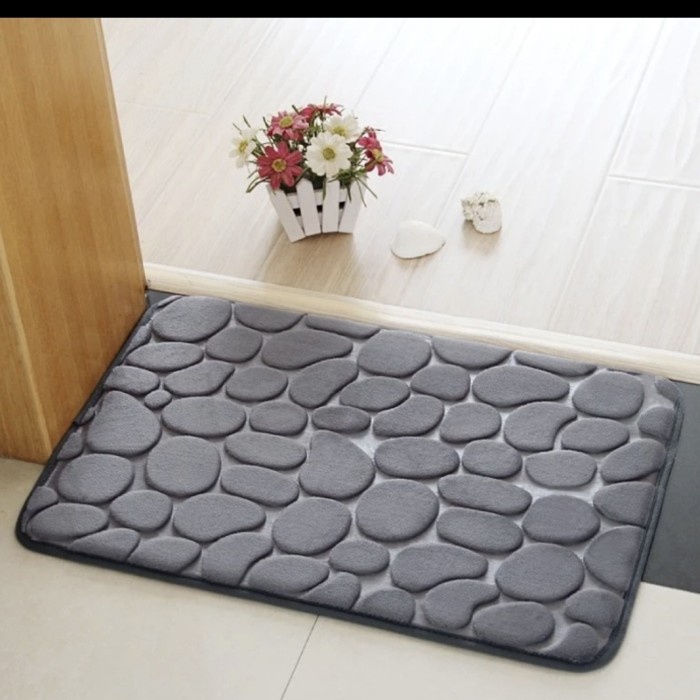 Keset Memory Foam MOTIF BATU Kamar Mandi Dapur Anti Slip Licin 60x40cm