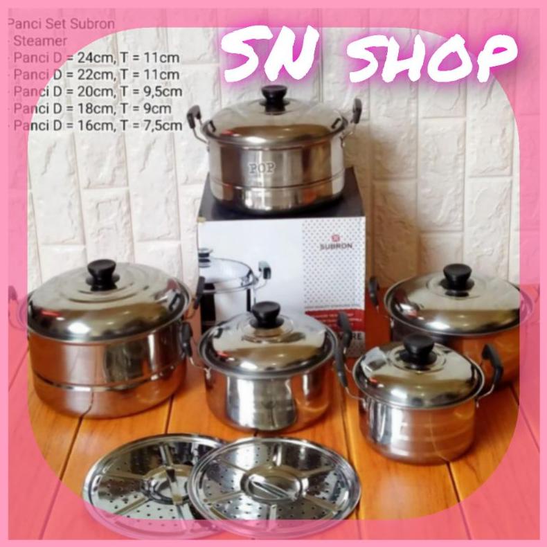 PRODUK- PANCI SET SUBRON STAINLESS 12 PCS + STEAMER COOKWARE SET PLUS STEAMER .