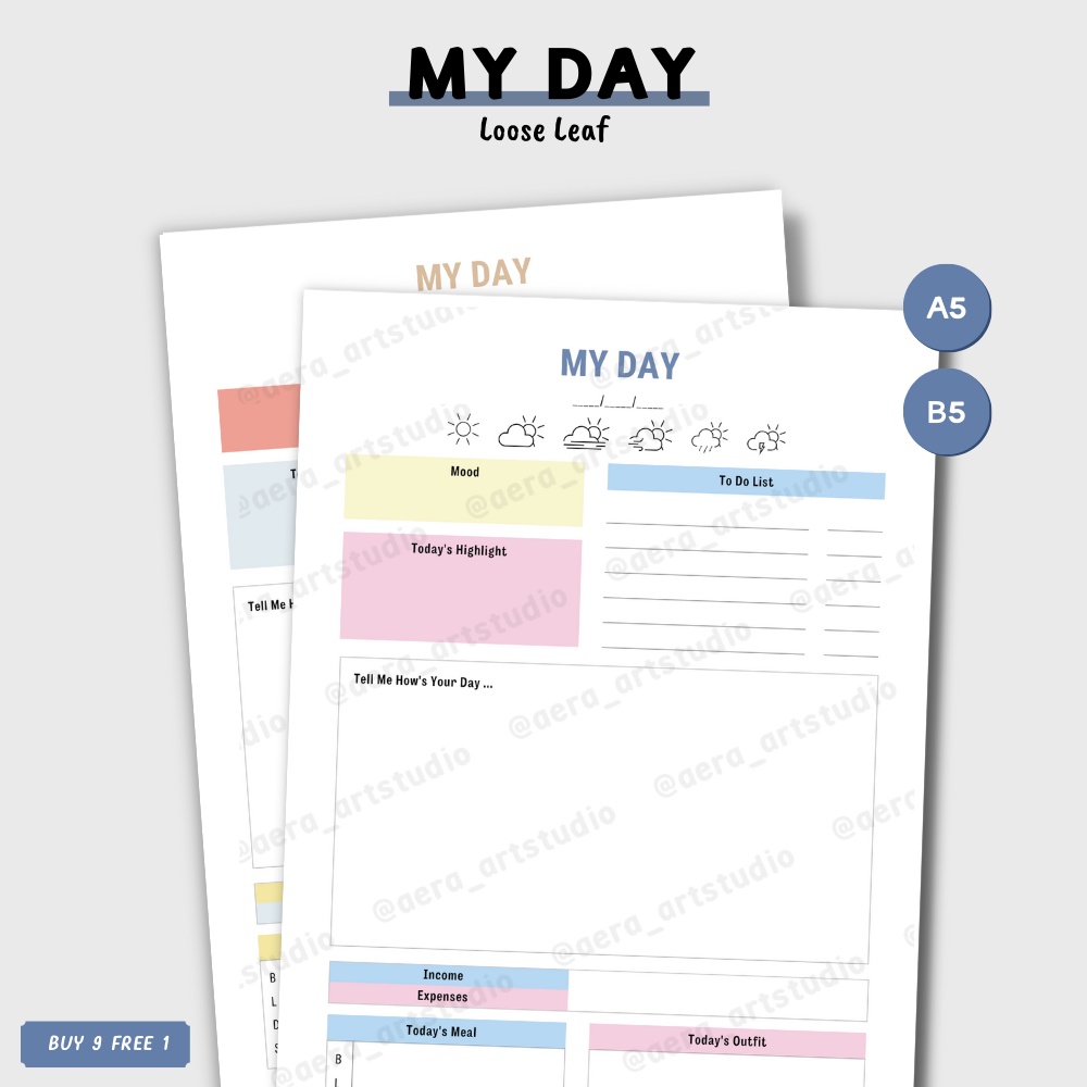 

(10 pcs) LA400 My Day : Loose Leaf - by Aera Art Studio | Isi Refill Kertas Binder A5 - Kertas Binder B5 - Loose Leaf A5 - Loose Leaf B5 - Isi Binder - Bookpaper - Refill Notebook Paper - Jurnal Binder