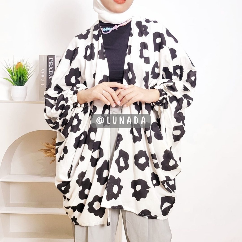KIYOWO OUTER LENGAN BALON / Outer Oversized Motif print tangan balon Katun rayon premium