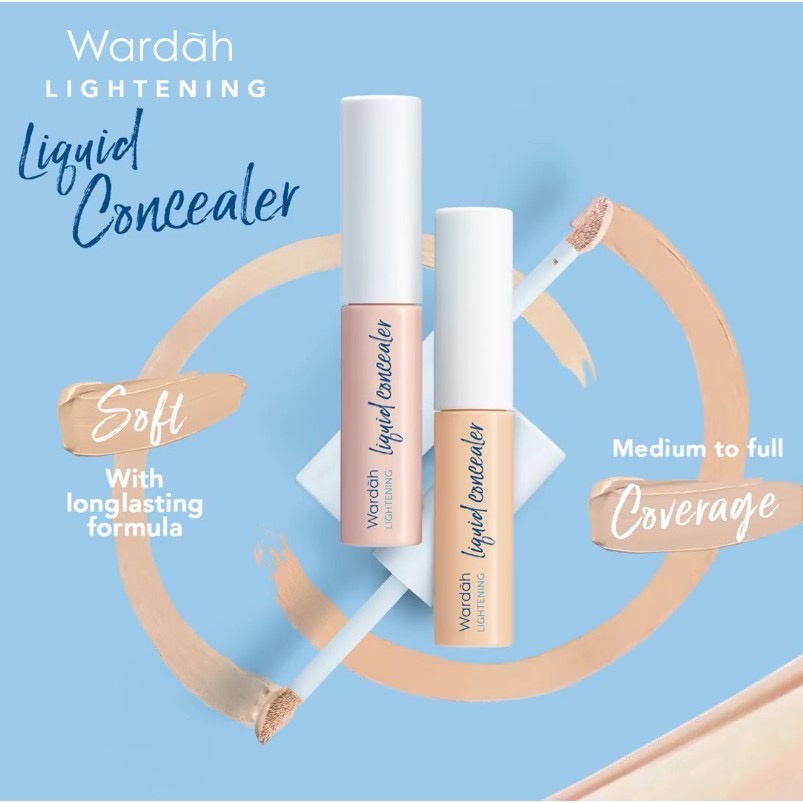 WARDAH Lightening Liquid Concealer Indonesia / 7g Smooth Finish Medium To High Coverage 12 Hours / Cerah Tahan Lama Non Comedogenic Formula Shade Light Beige Natural / Cosmetic Makeup Face Make Up / Compact Loose Powder Foundation BB Cream Bedak / Series