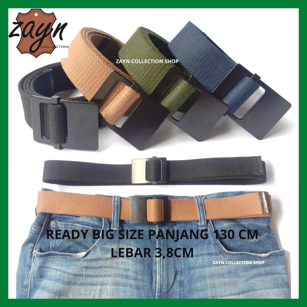 Ikat Pinggang Pria Wanita Bahan Katun Kanvas Buckle Besi Hitam Polos Men Belt Cewek Cowok Gesper Katun Tebal Tactical Murah Gesper Kotak Laki-laki Perempuan