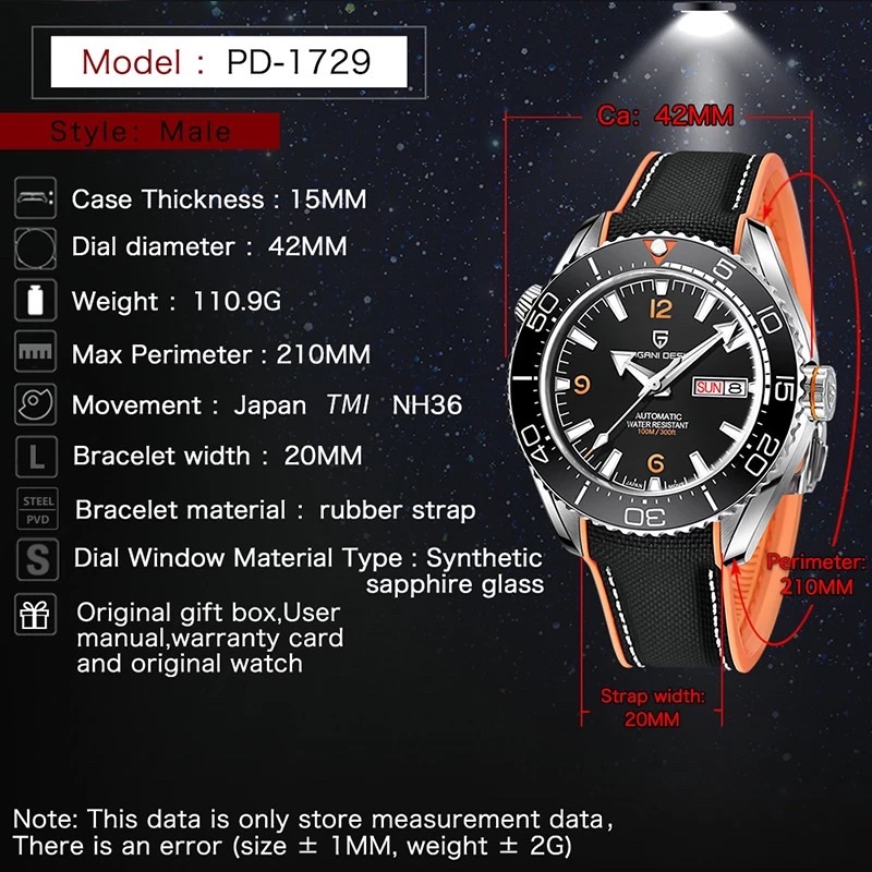 Jam Tangan Pagani Design Seamaster Planet Ocean Black Orange Automatic