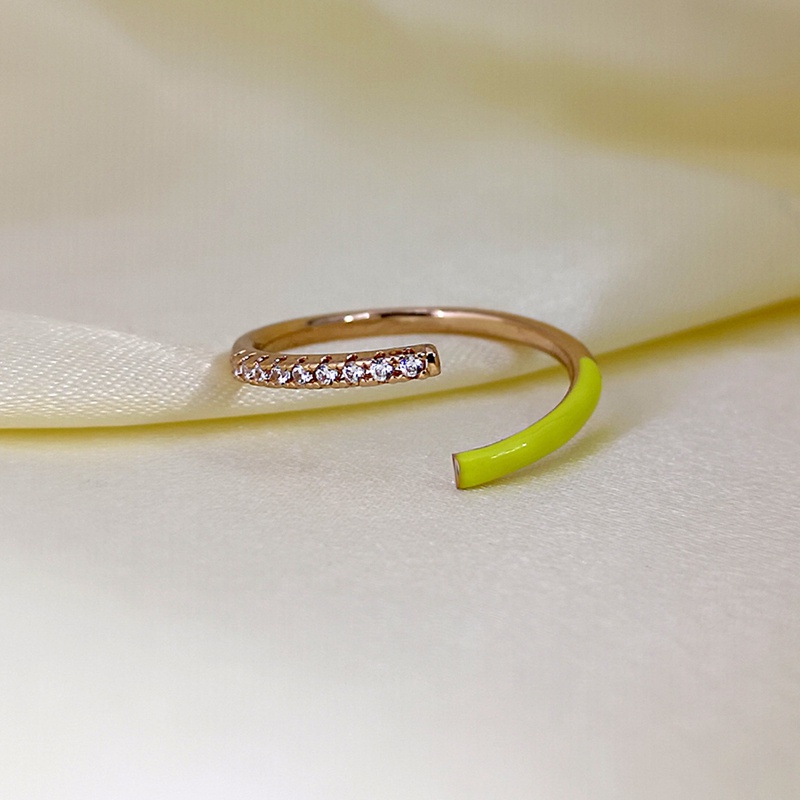 Baru Warna-Warni Neon Enamel Terbuka Disesuaikan Cincin Jari Untuk Wanita Fluorescent Fashion Tembaga Zirkon Perhiasan