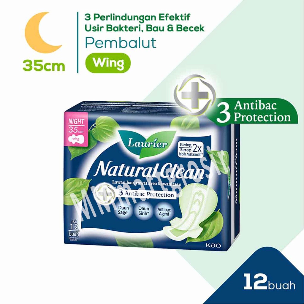 Laurier Natural Clean / Pembalut Night Wing / Pembalut 35 cm isi 12pcs