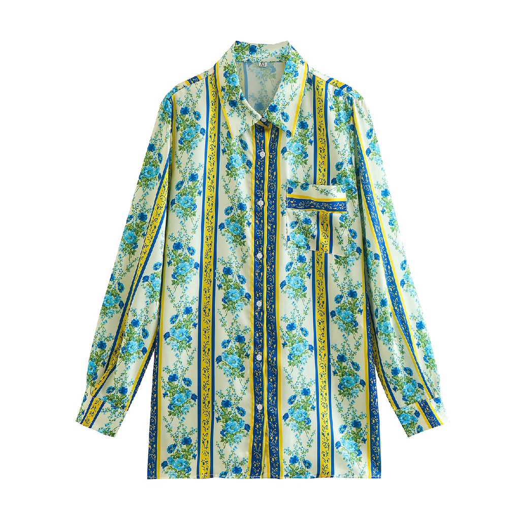 Kemeja Wanita Motif Lengan Panjang Vintage Retro Korean Style Flower Shirt