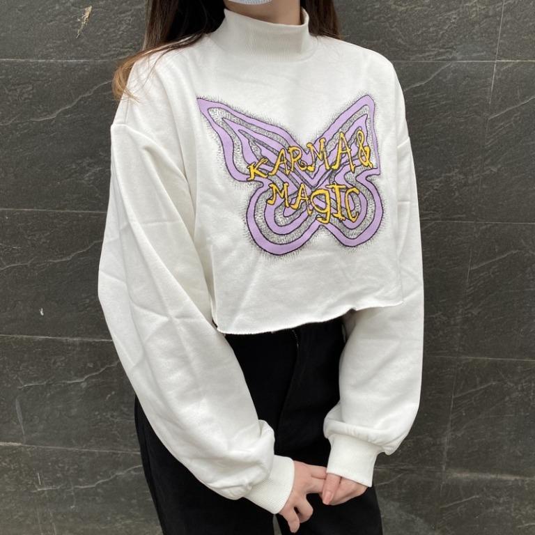 Crop Sweater HM Karma Magic Broken White Crewneck Crop HM Wanita soft cream