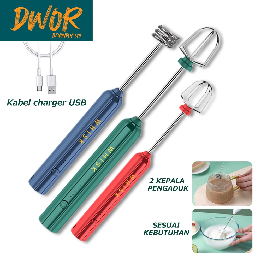 Pembuih Susu Pengocok Telur Handheld Blender Milk Frother Electric Mixer Portable Egg Beater USB Rechargeable