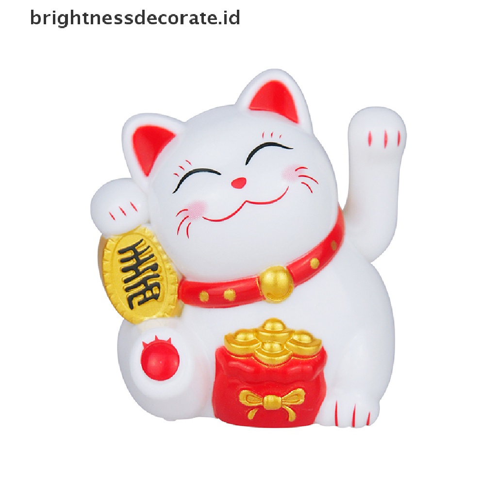 [Birth] 1pc Hiasan Kucing Keberuntungan Mini Solar Otomatis Melambai Dekorasi Mobil Lucky Cat [ID]