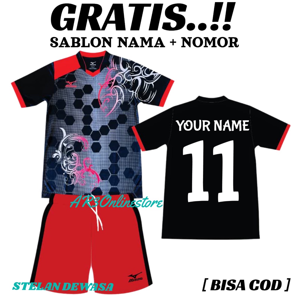 ( FREE SABLON NAMA + NOMOR ) Baju stelan olahraga pria/wanita kaos voli badminton bulutangkis tenis bola futsal motif terbaru