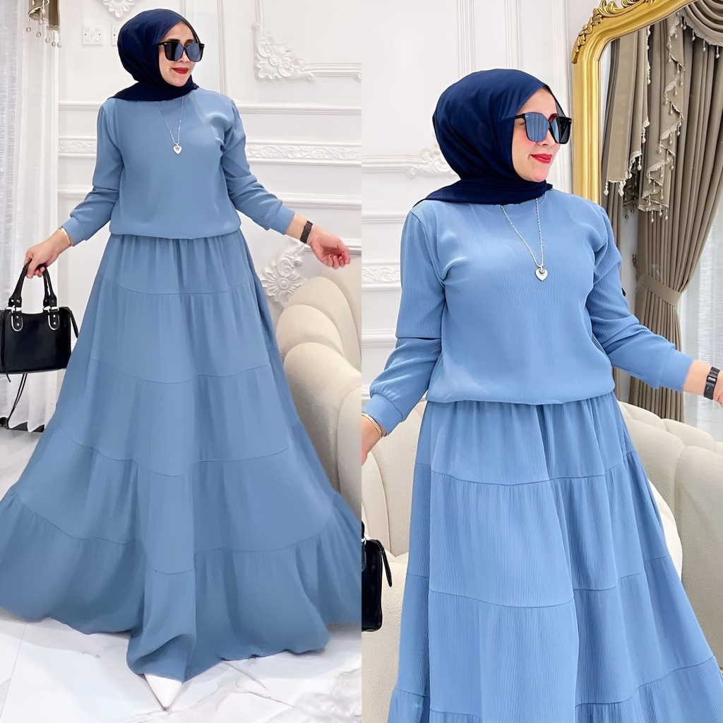 GAMIS STORE | Nabila Dress Maxy Wanita Muslim OOTD Gamis Kondangan Polos Basic Premium Matt Cringkle Airflow