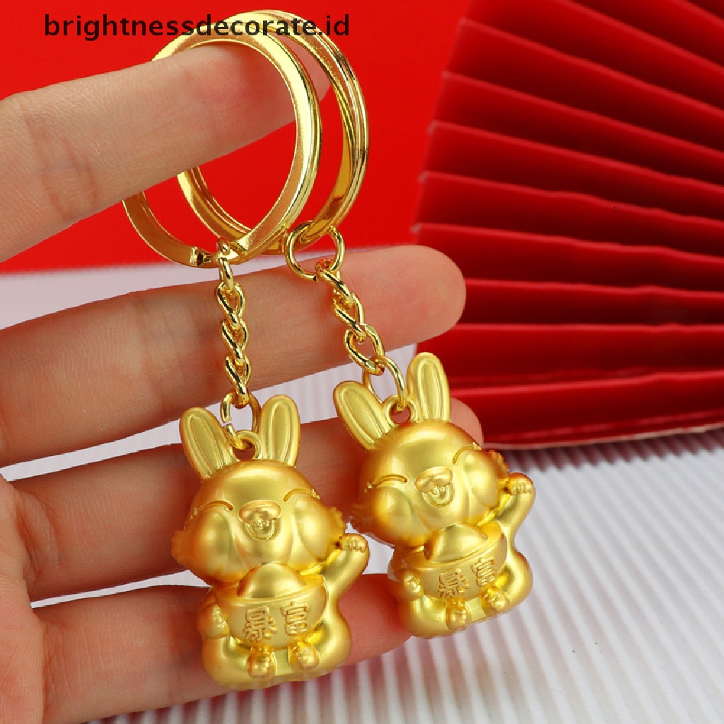 [Birth] Zodiak Cina Seng Emas Kelinci Gantungan Kunci Key Ring Ornamen Ransel Mobil Liontin Gantungan Kunci Keyring Hadiah [ID]