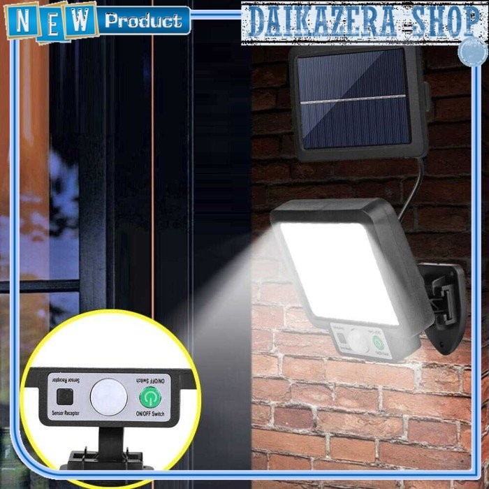 Lampu Taman Solar Cell Outdoor Lamp PIR Sensor Weatherproof COB Remote - Hitam, 108 LED