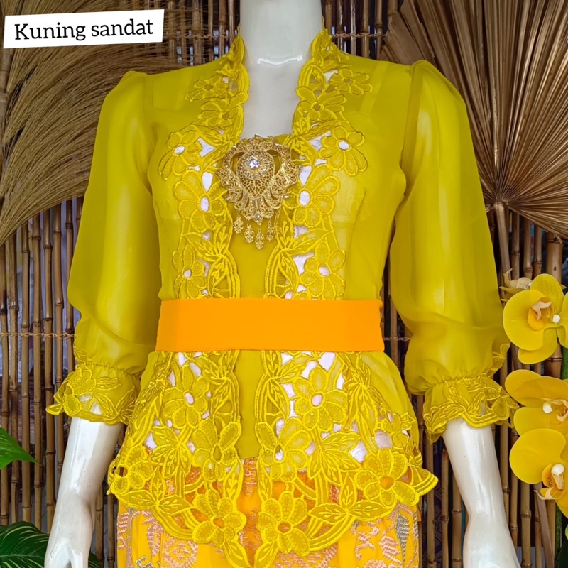 Kebaya jadi bordir bunga kewarang tangan karet SPECIAL KUNING SANDAT / JARITAN PRIBADI / BEST SELLER