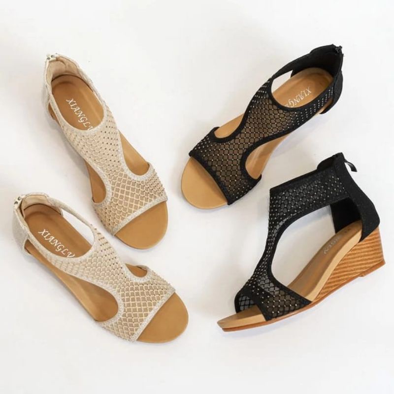 BH096 SENDAL LEBARAN RAYA WEDGES WANITA IMPORT PREMIUM
