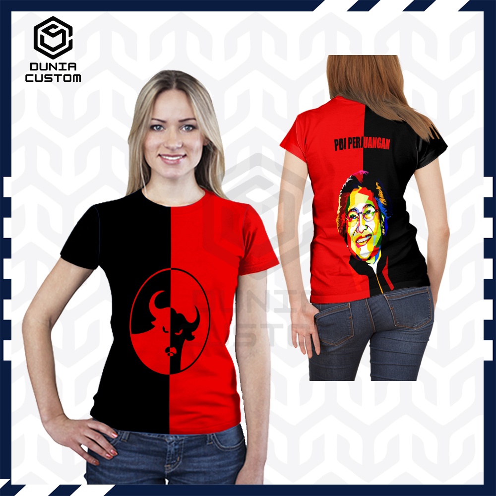 Kaos Motif PDI Perjuangan / Kaos Baju T-Shirt Wanita Partai PDI Perjuangan Pdip Fullprint / Baju Wan