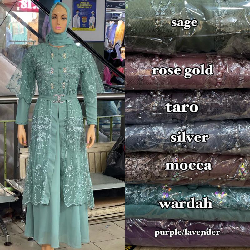 Permata Olshop / Adeena Dress / Kebaya Dress Kondangan Modern / Kebaya Gamis Pesta Mewah / Gamis Modern / Gamis Tulle Rompi Lepas Pasang