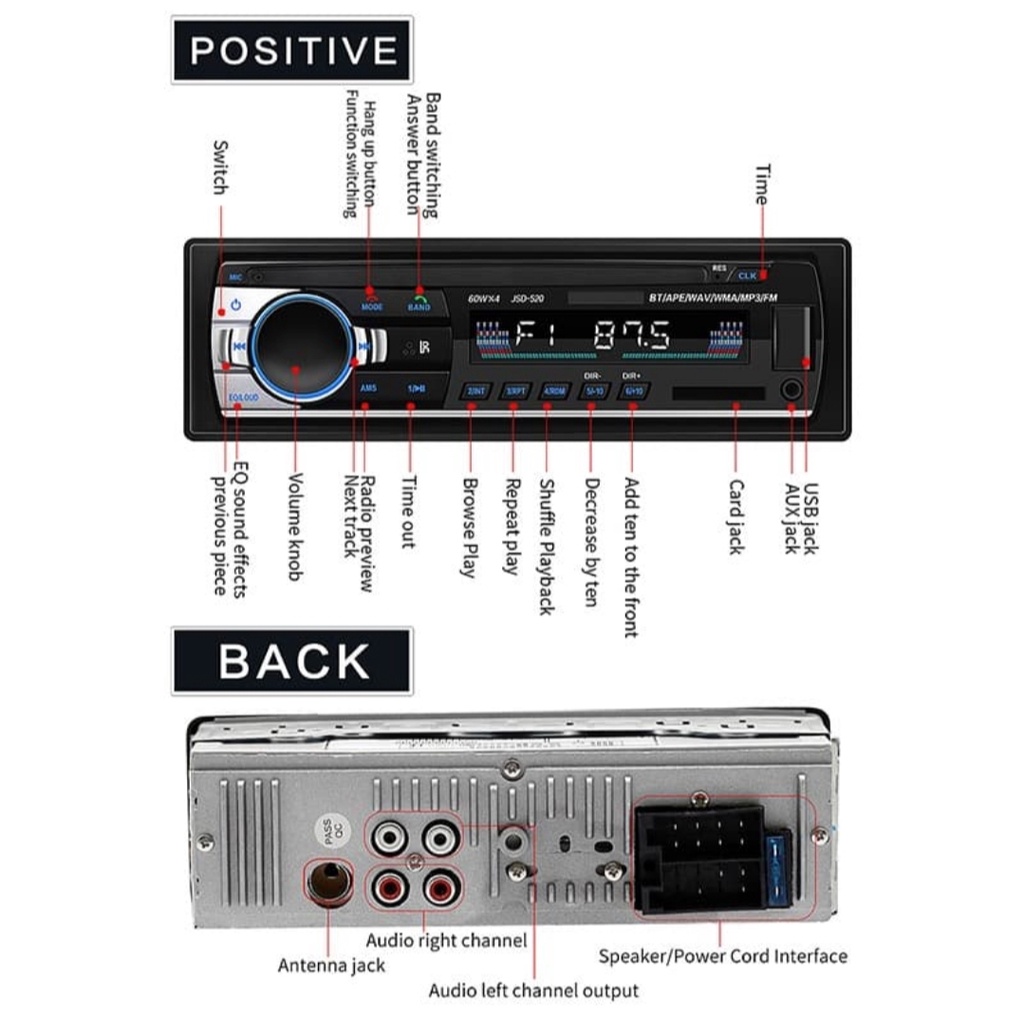 HEAD UNIT JSD-520 SINGLE DIN STEREO RADIO FM USB/SD/AUX HIGH QUALITY