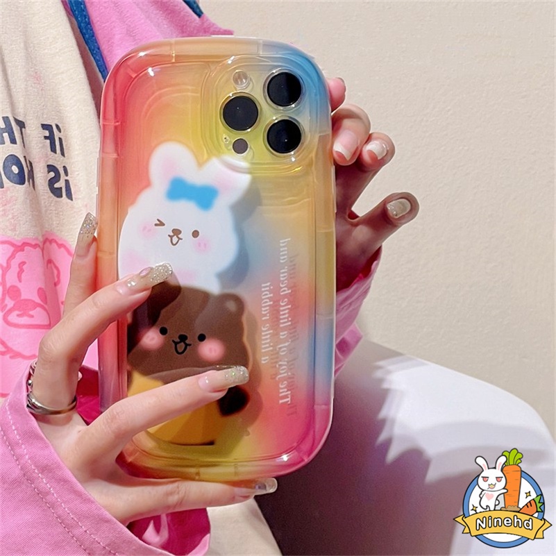 IPHONE Casing Kompatibel Untuk Iphone14 13 12 11 Pro Max X Xr Xs Max8 7 6 6s Plus Se2020Kartun Lovely Rabbit Tpu Silikon Casing Ponsel Tebal Airbag Shockproof Soft Case Cover Pelindung