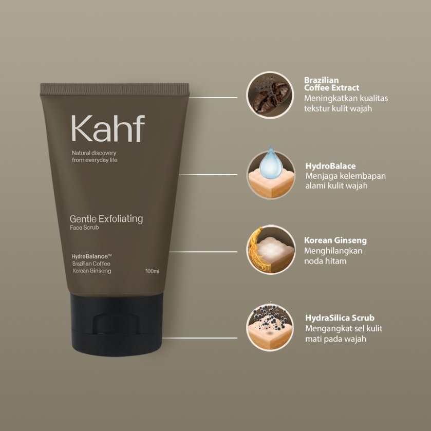 Kahf Skin Energizing and Brightening | Oil and Acne Care | Triple Action Oil and Comedo Defense | Gentle Exfoliating Face Scrub Wash 100ml Sabun Pembersih Wajah Pria