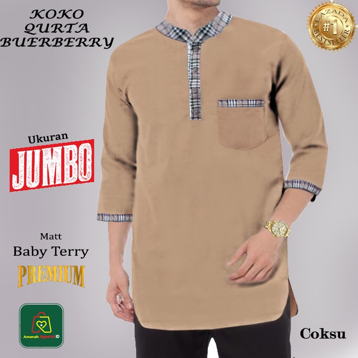 Baju Koko Pria Muslim QURTA BRY Jumbo Bahan Babyterry List Katun Premium Big Size XL - XXXL / 08937-08941