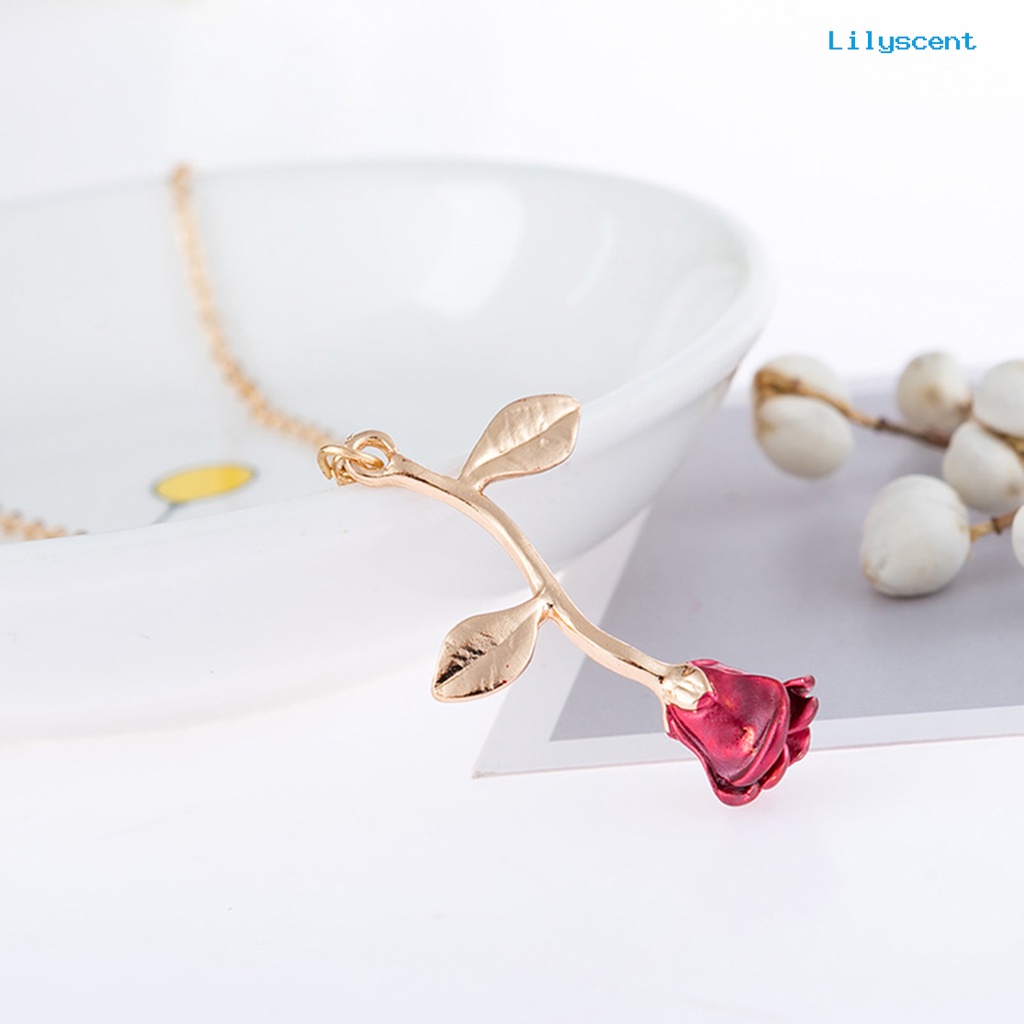 Ls Perhiasan Kalung Rantai Liontin Mawar Enamel Wanita Elegan Hadiah Valentines Day