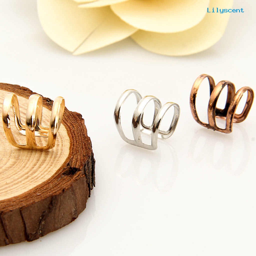 [LS] 1pc Manset Klip Telinga Simple Dual Use Women Adjustable 3-Ring Cincin Jari Hollow Untuk Travel Belanja